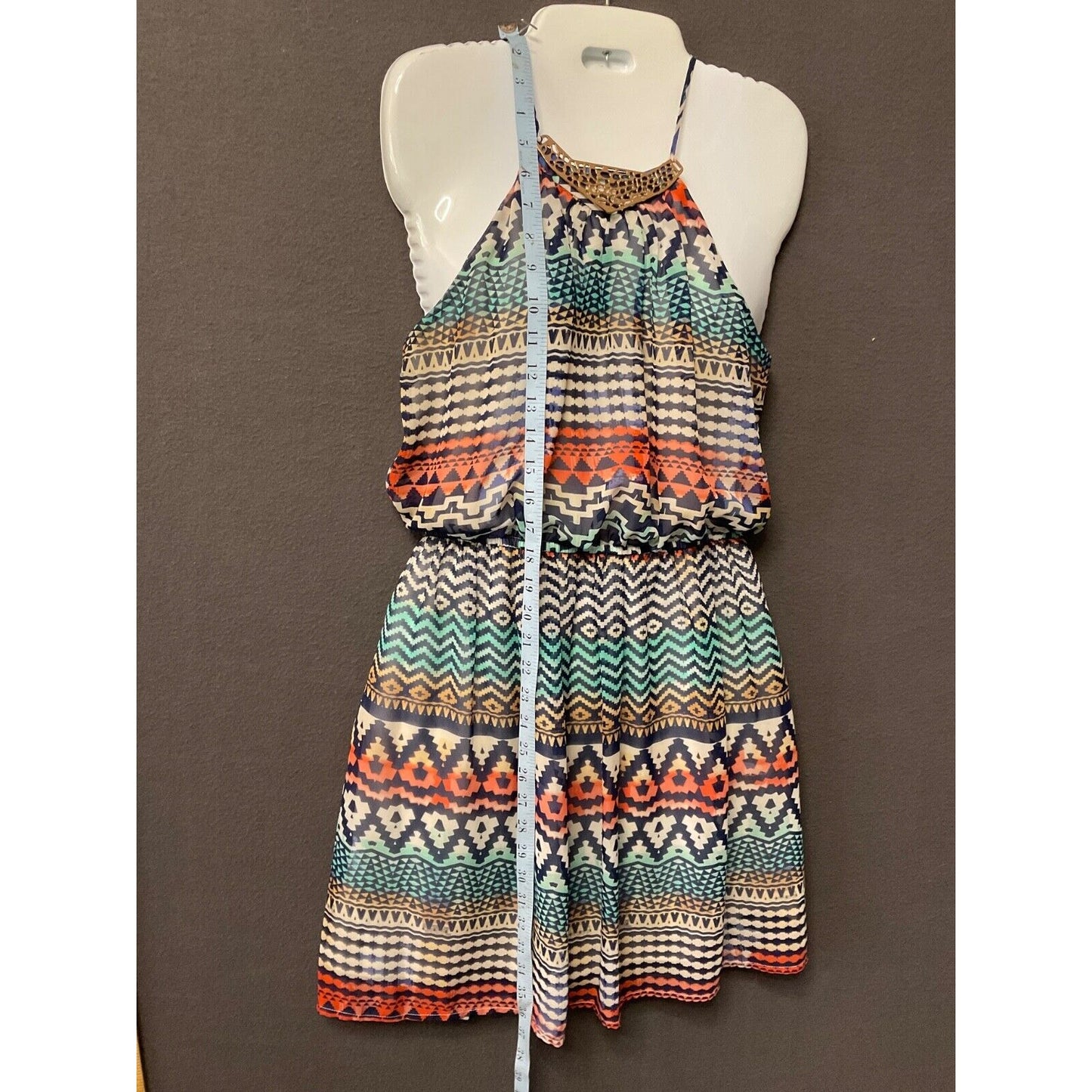 As U Wish Women's Halter Dress Multicolor Tribal Print Size M Sundress Beach