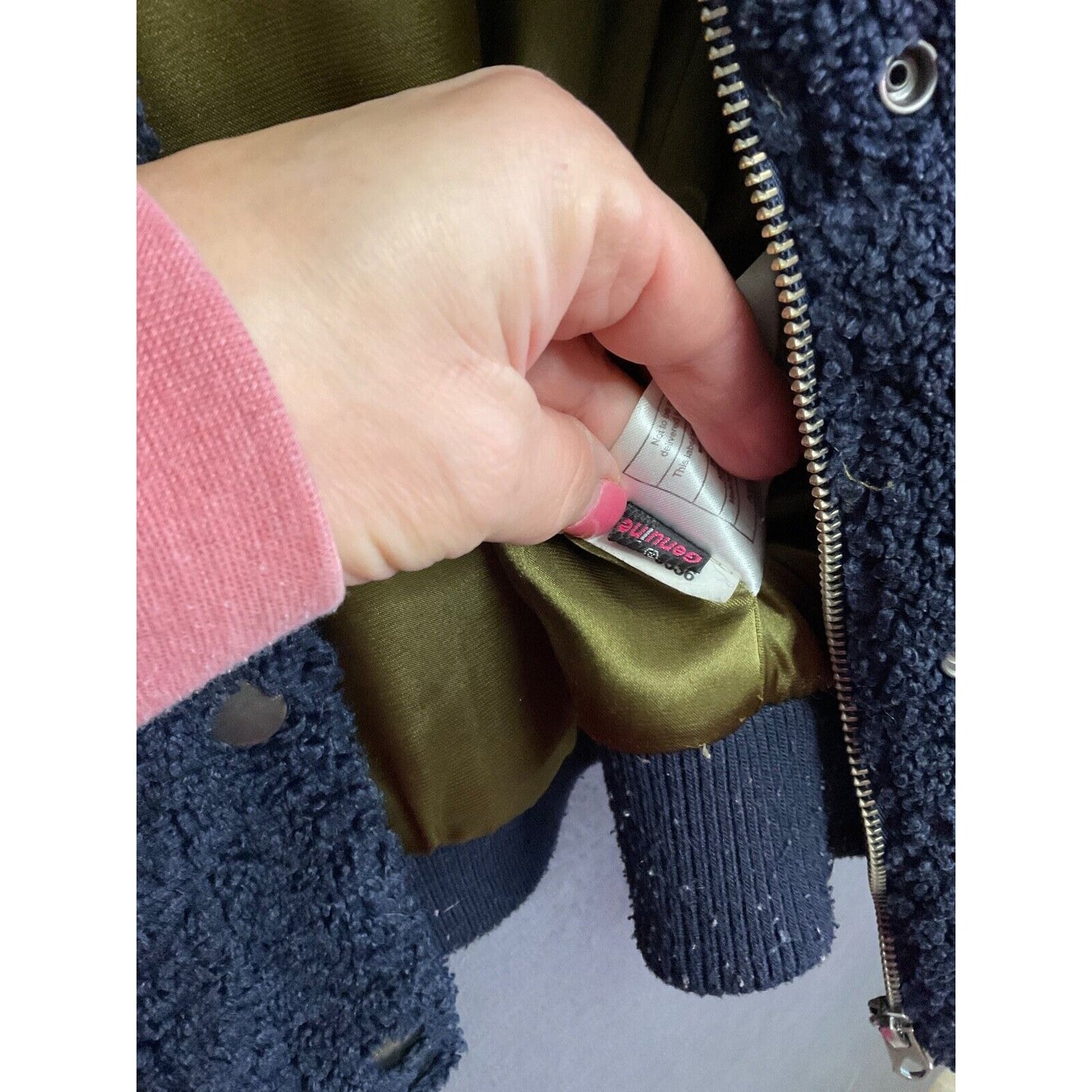 Volcom VTG Teddy Bomber Jacket S Navy Blue Lined Warm Zip Pockets Sherpa Fleece