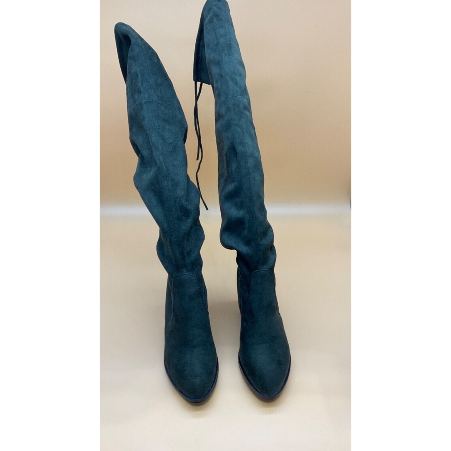 Forever Faux Suede Over-the-Knee Boots 9 Green 3.5" Heel Tie Closure