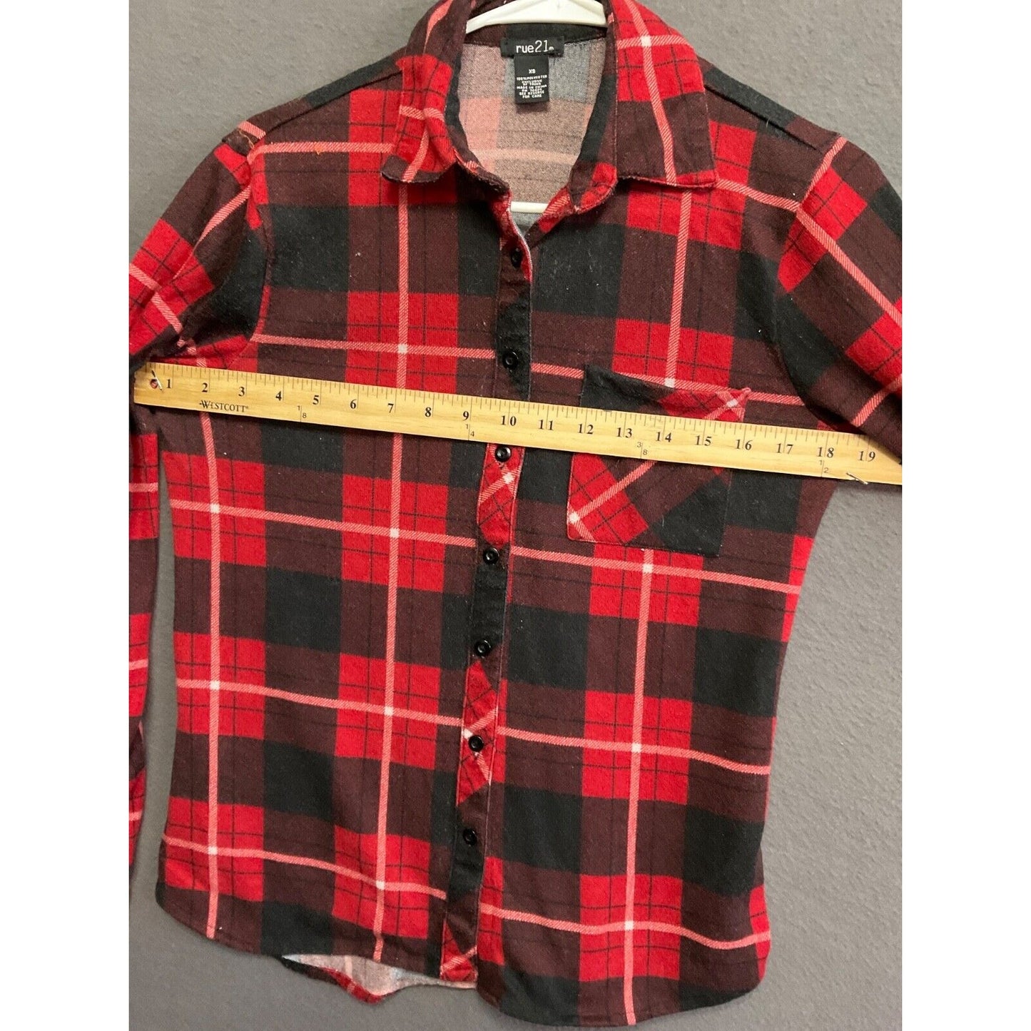 Rue21 Women's XS Plaid Flannel Shirt Red Black Grunge Layering