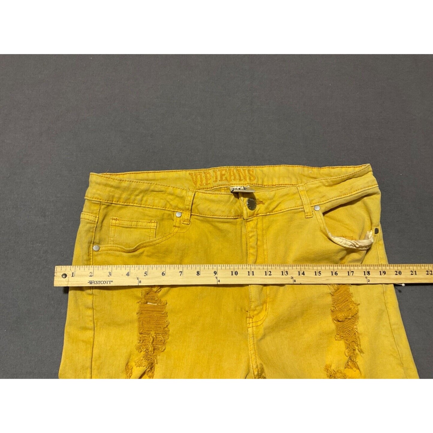 VIP Jeans Distressed Mustard Yellow Jean Shorts Size 19/20 Stretchy 38W