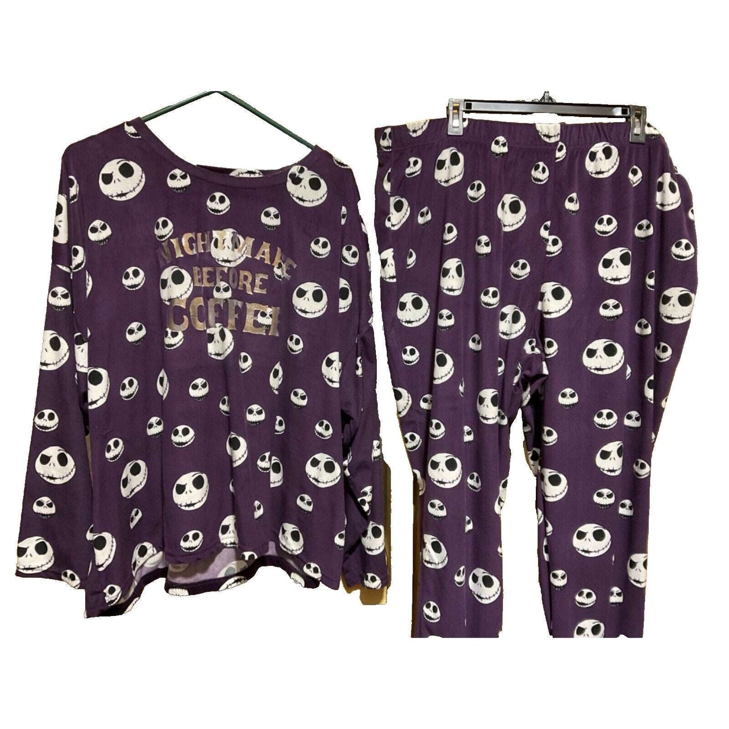 Disney Skellington "Nightmare Before Coffee" Christmas Pajamas 2PC 3X Purple