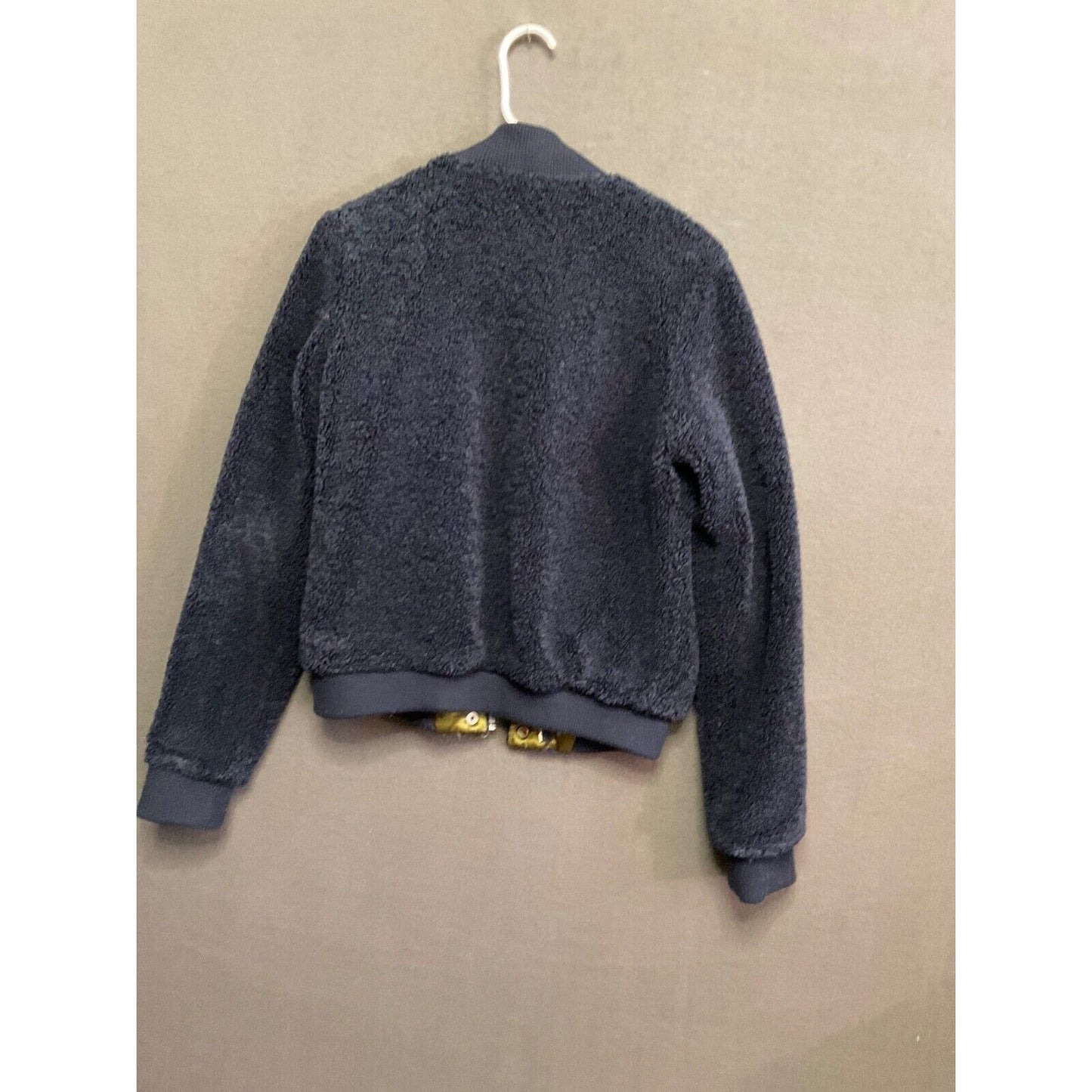 Volcom VTG Teddy Bomber Jacket S Navy Blue Lined Warm Zip Pockets Sherpa Fleece