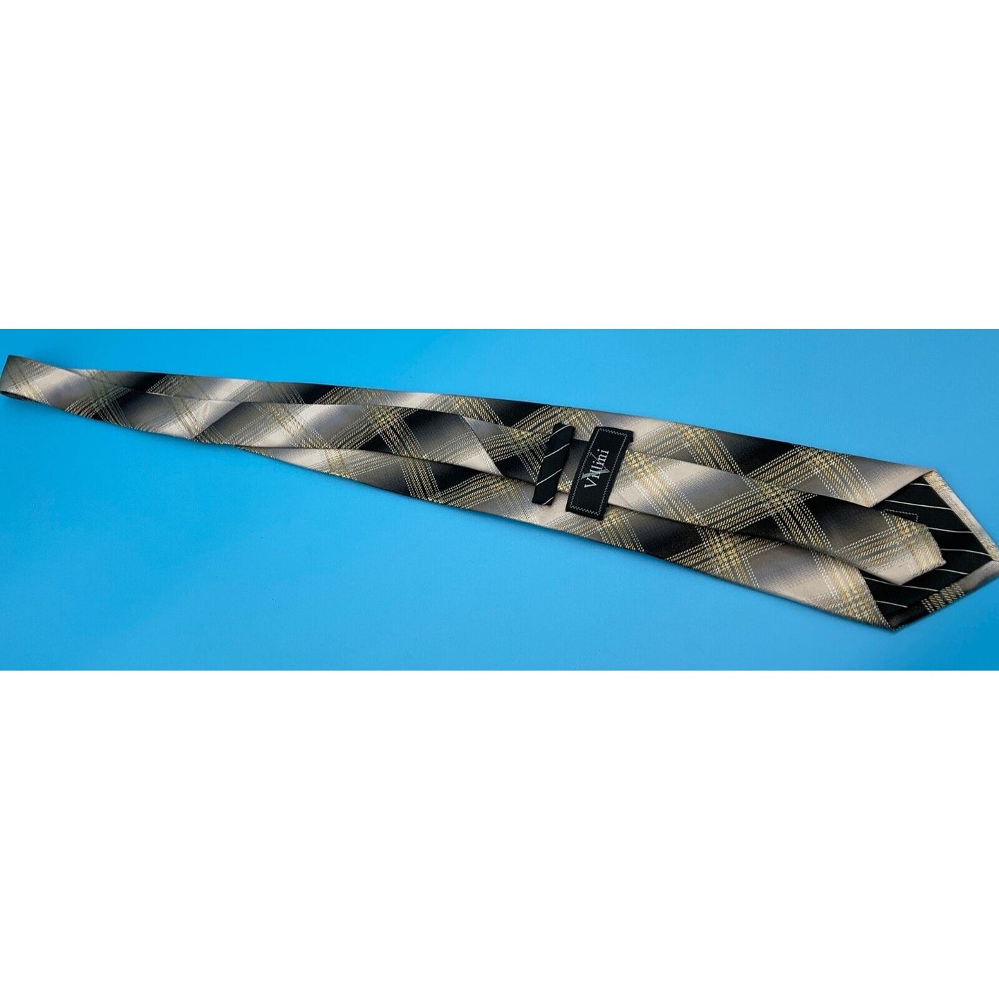 Villini 100% Silk Tie Plaid Gold/Brown Checkered Pattern Men’s 3.75" Classic