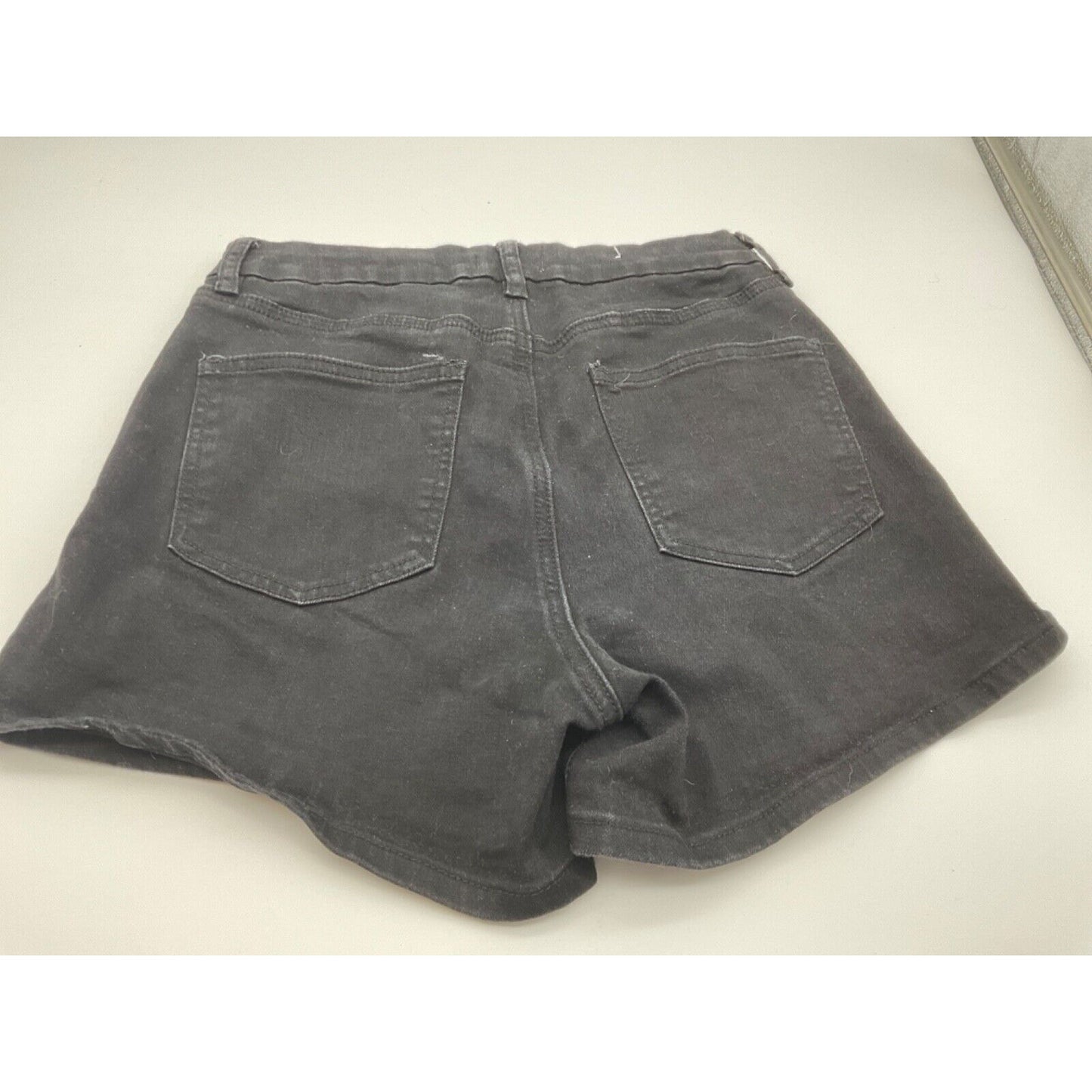 Rue 21 Women's Black Denim Shorts Size 10, Distressed, 5 Pockets, Zip Fly