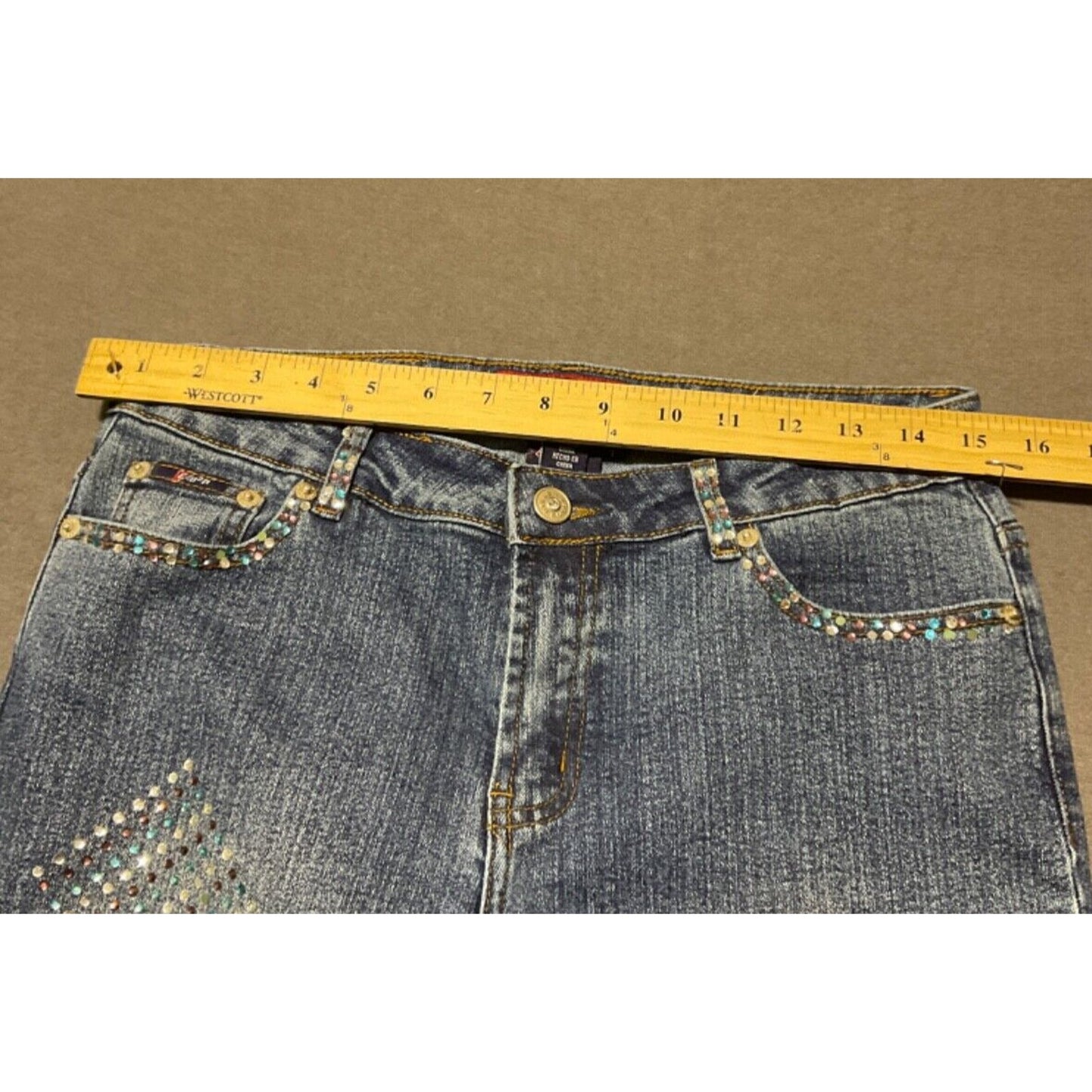 PLATINUM PLUSH Colorful RHINESTONE DENIM JEANS STYLE #9241 size 7