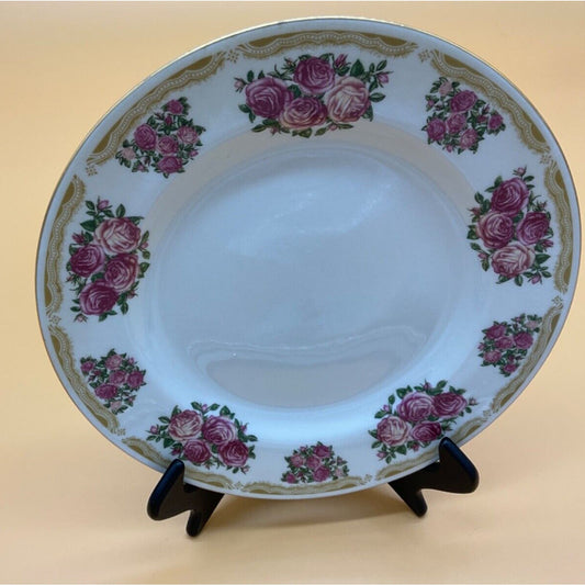 Farberware Set of 7 VTG Sydney Roses 4092 Fine China Dessert Plates 8" GOLD TRIM