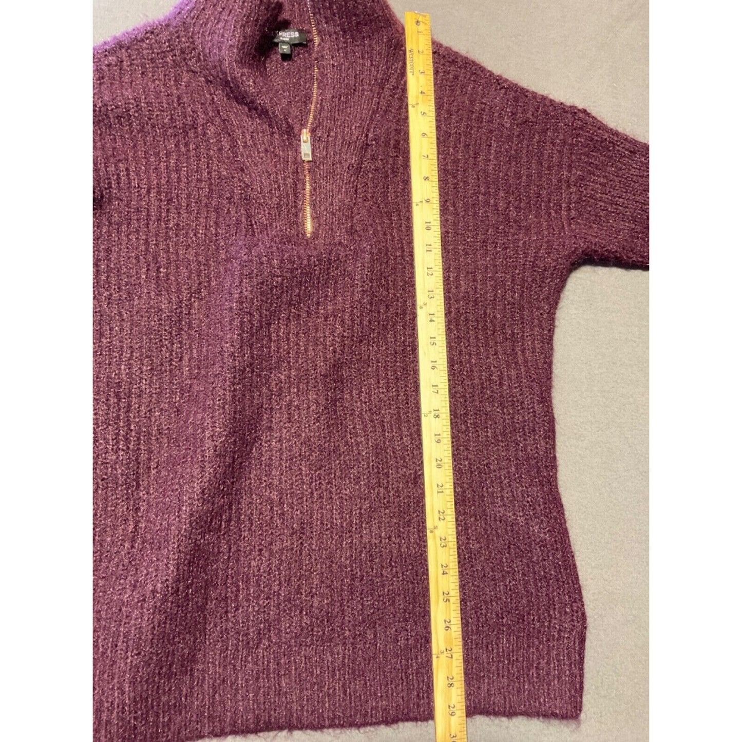 Express Purple Fuzzy Knit Half Zip Sweater Women’s Size M Wool Blend