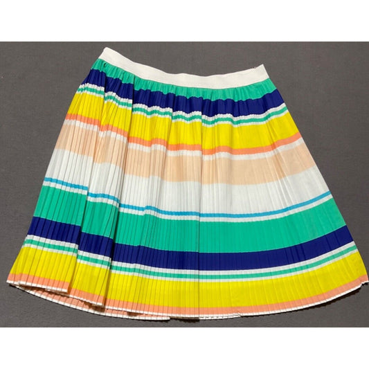 Merona XL Pleated Striped Skirt Multicolor Elastic Waist Knee Length Lined