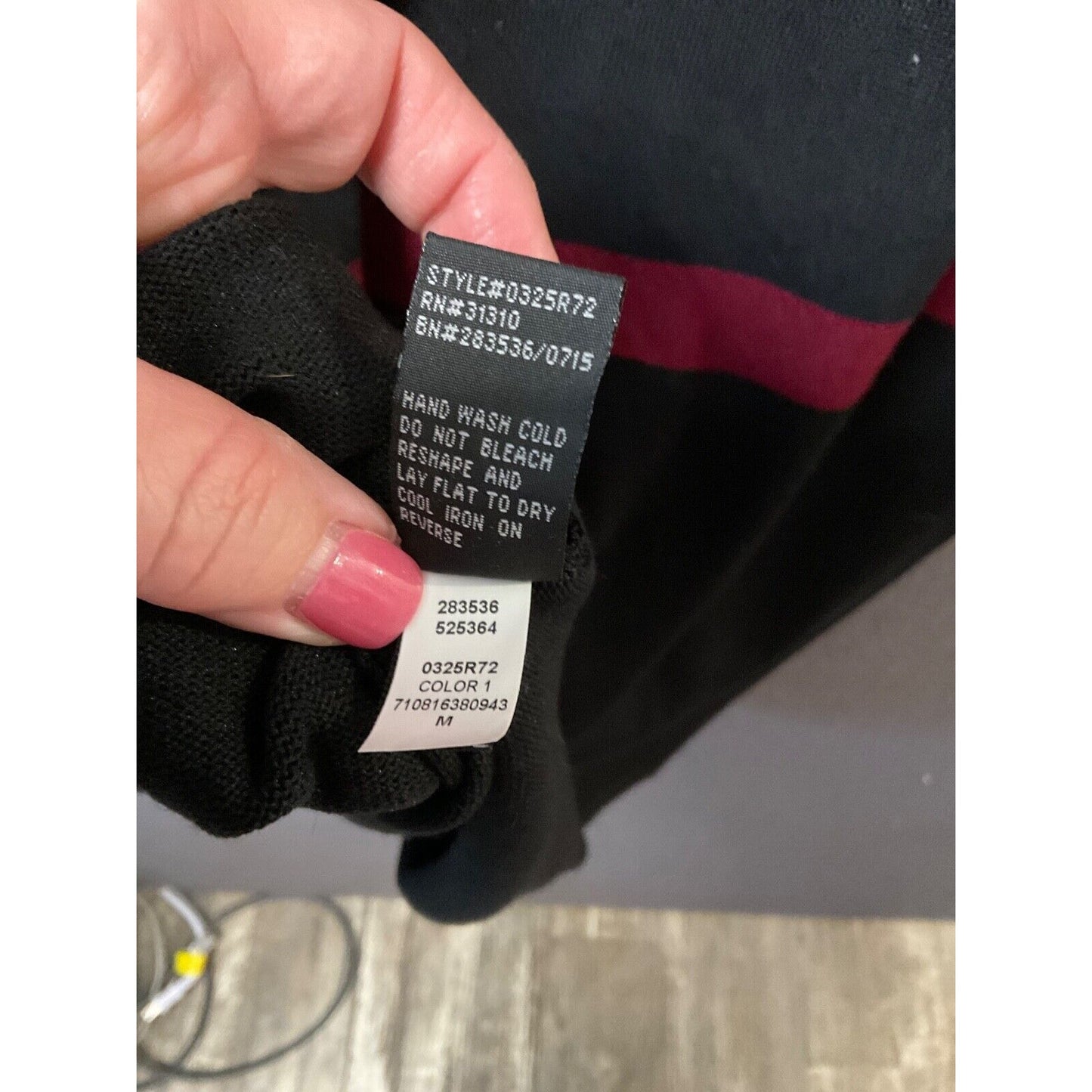 AB Studio Burgundy & Black Striped Knit Dress Medium Rayon Blend Back Zip