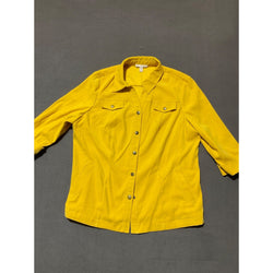 JM Collection 20W Mustard Yellow Faux Suede Retro Shirt Snap Down - flaw