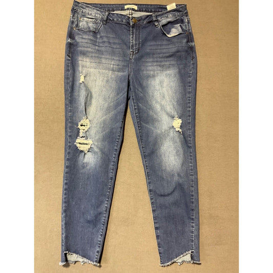 Kensie Women's Distressed Denim Jeans Size 14/32 Skinny Cropped 36"W 26"L