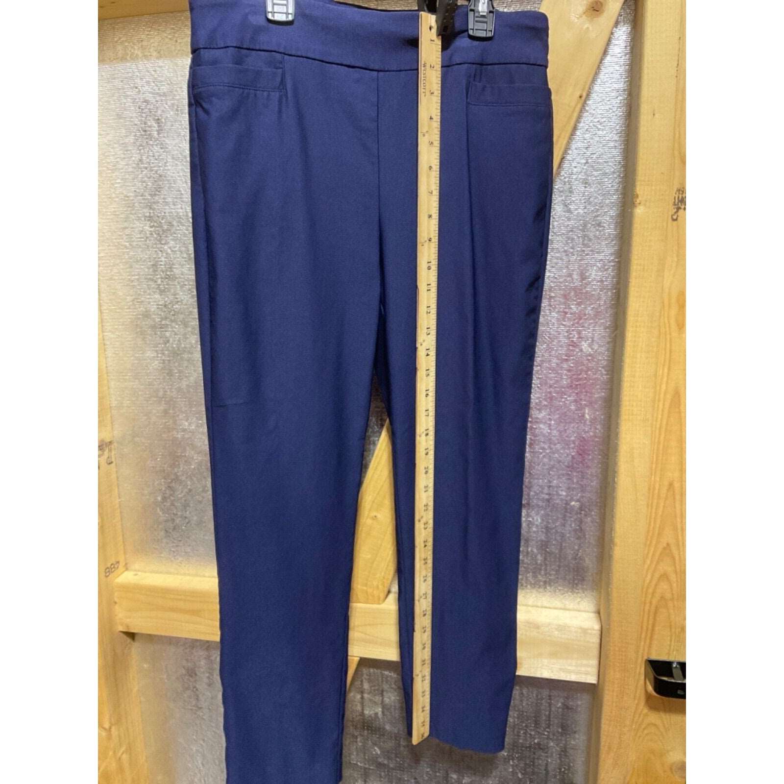 Kim Rogers Women's 10 Petite Blue Straight Leg Tummy Control Pants Rayon 31"x26"