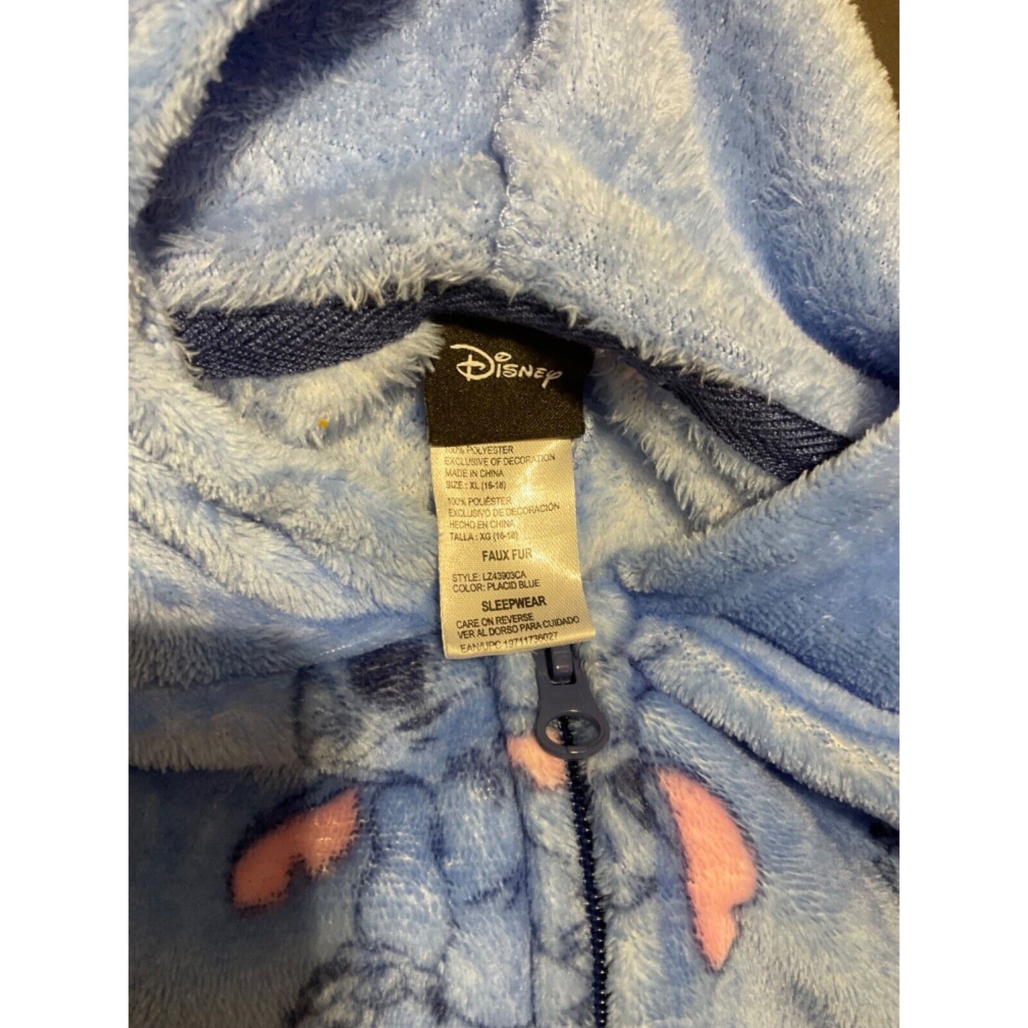 Disney Lilo & Stitch One Piece Costume Pajamas XL (16-18) Faux Fur