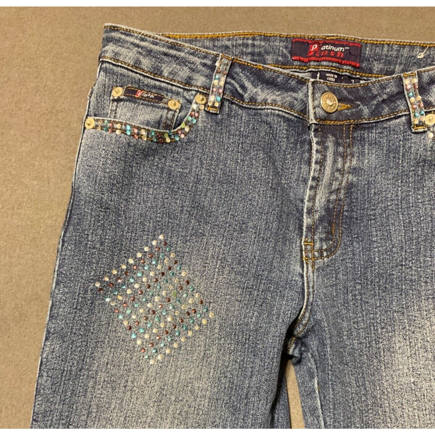 PLATINUM PLUSH Colorful RHINESTONE DENIM JEANS STYLE #9241 size 7