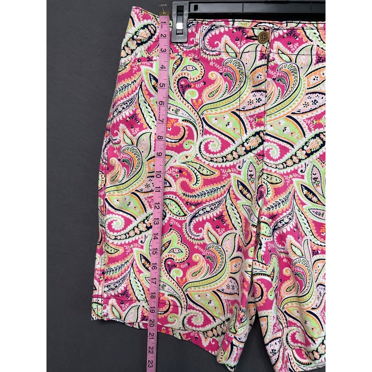 Kim Rogers Women’s Shorts 14 Paisley Print Pink Green Cotton Blend Preppy