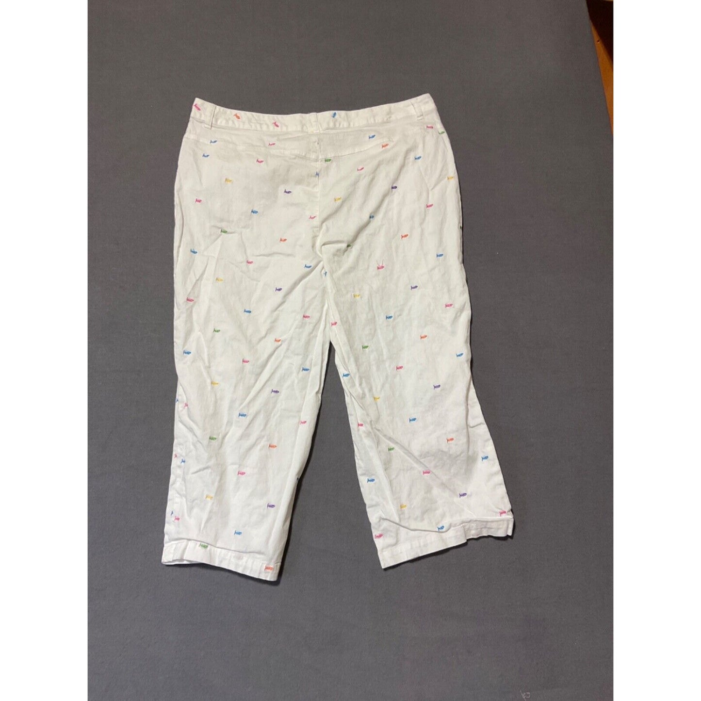 Hannah Stretch Women’s Sz 14 Capri Pants Cotton Multicolor Fish Embroidery