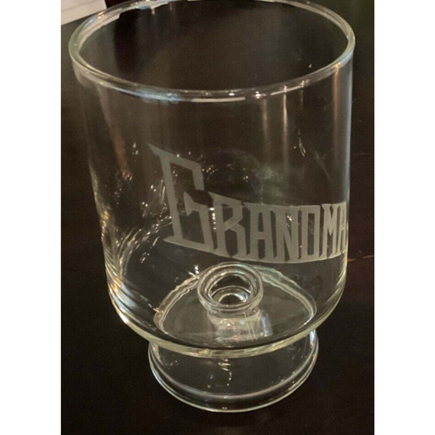 Vintage Etched Glass Tumbler with "Grandma" Design 6" Tall Collectible Barware