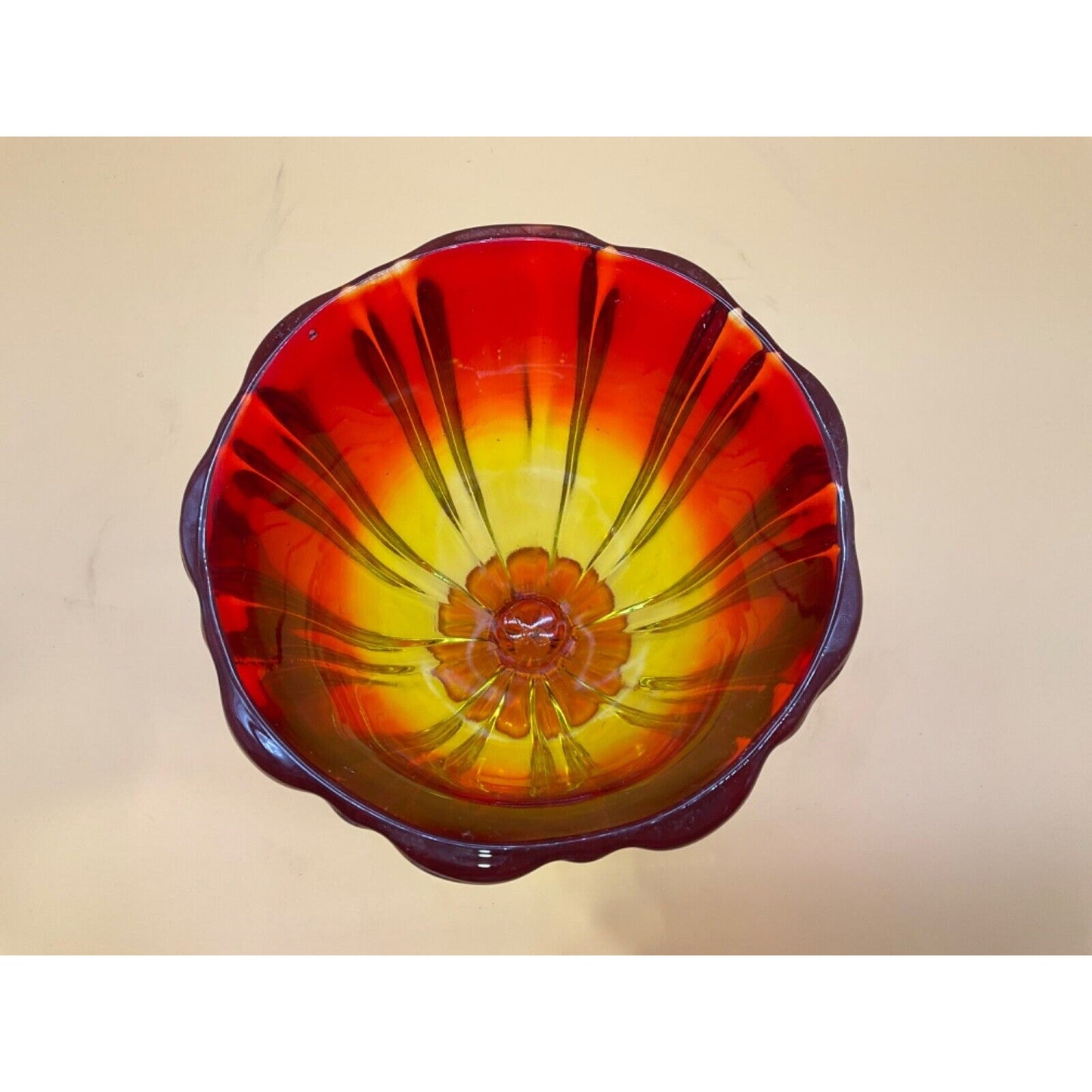 Vintage LE Smith Glass Bowl Hot Orange 60s Retro Heavy GLASS Dish