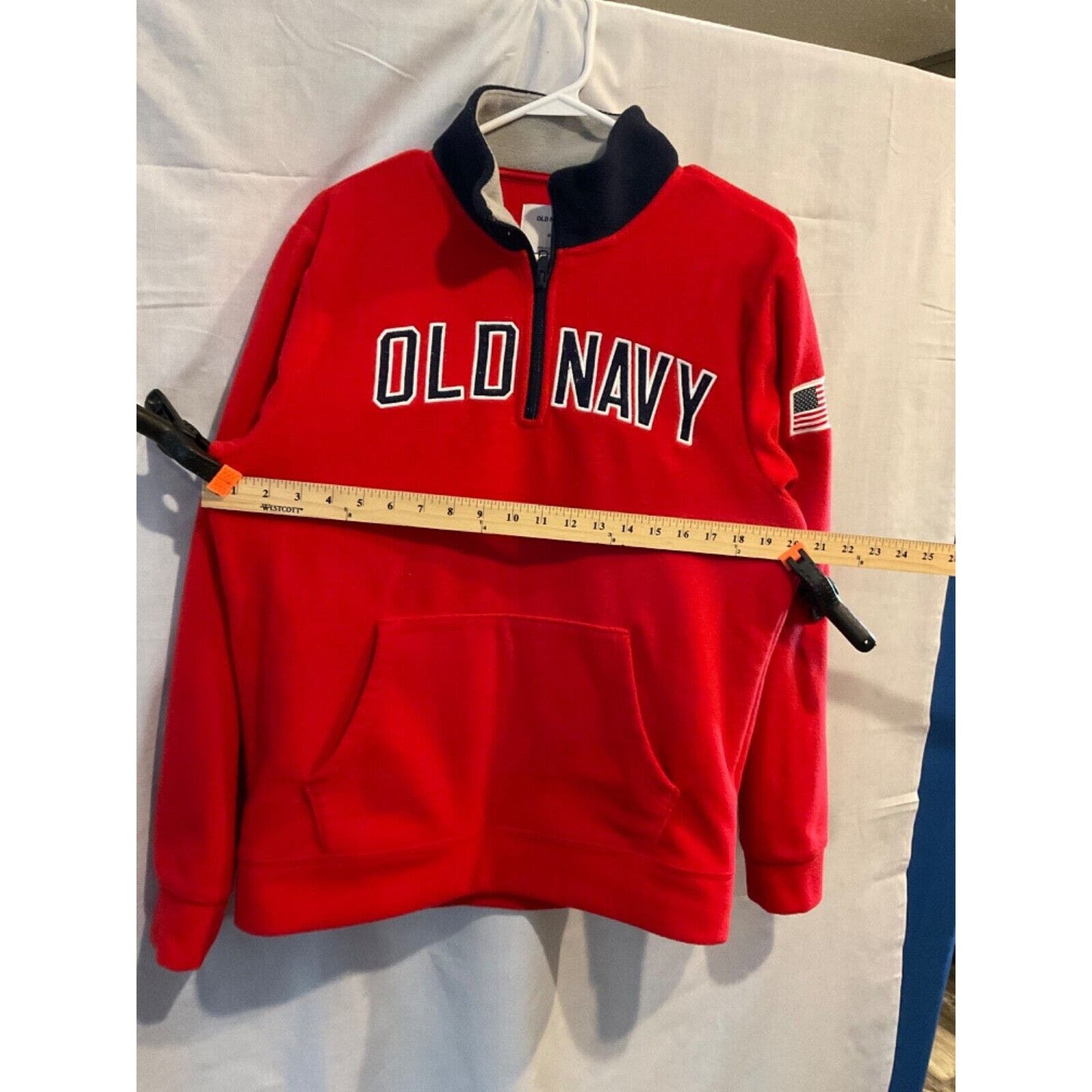 Old Navy Men's Red 1/4 Zip Sweatshirt Fleece Y2K Med, Kangaroo Pocket