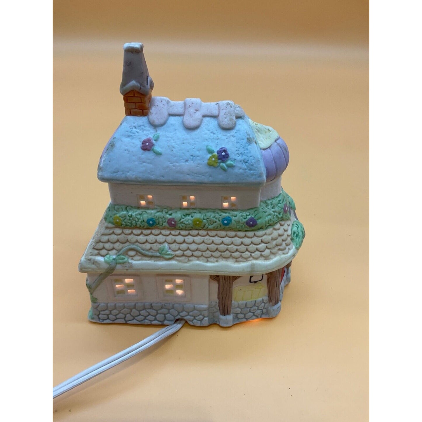 Hand Painted Ceramic Easter Bunny Grocery Village, 6" High, Lighted w/ 6 Ft Cord