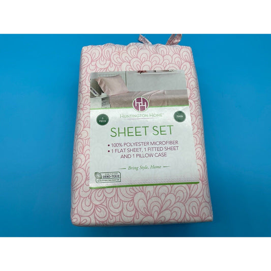 New Huntington Home Twin Bed Sheet Set 100% Polyester 3 Pc Pink Design