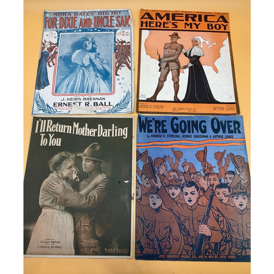 Lot of 4 Vintage WWI Patriotic Sheet Music: "For Dixie and Uncle Sam"