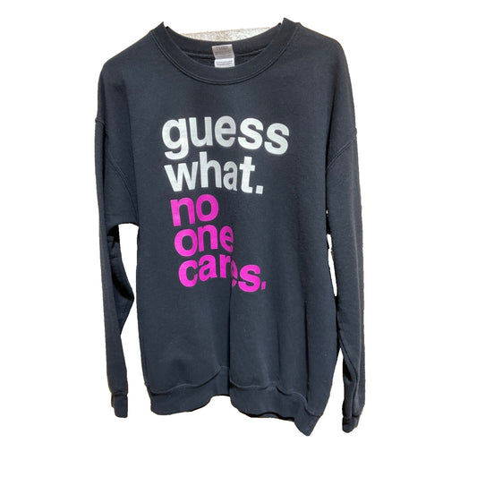 Unisex Large Gray Sarcasm Sweater Graphic "Guess What No One Cares" Crew Neck