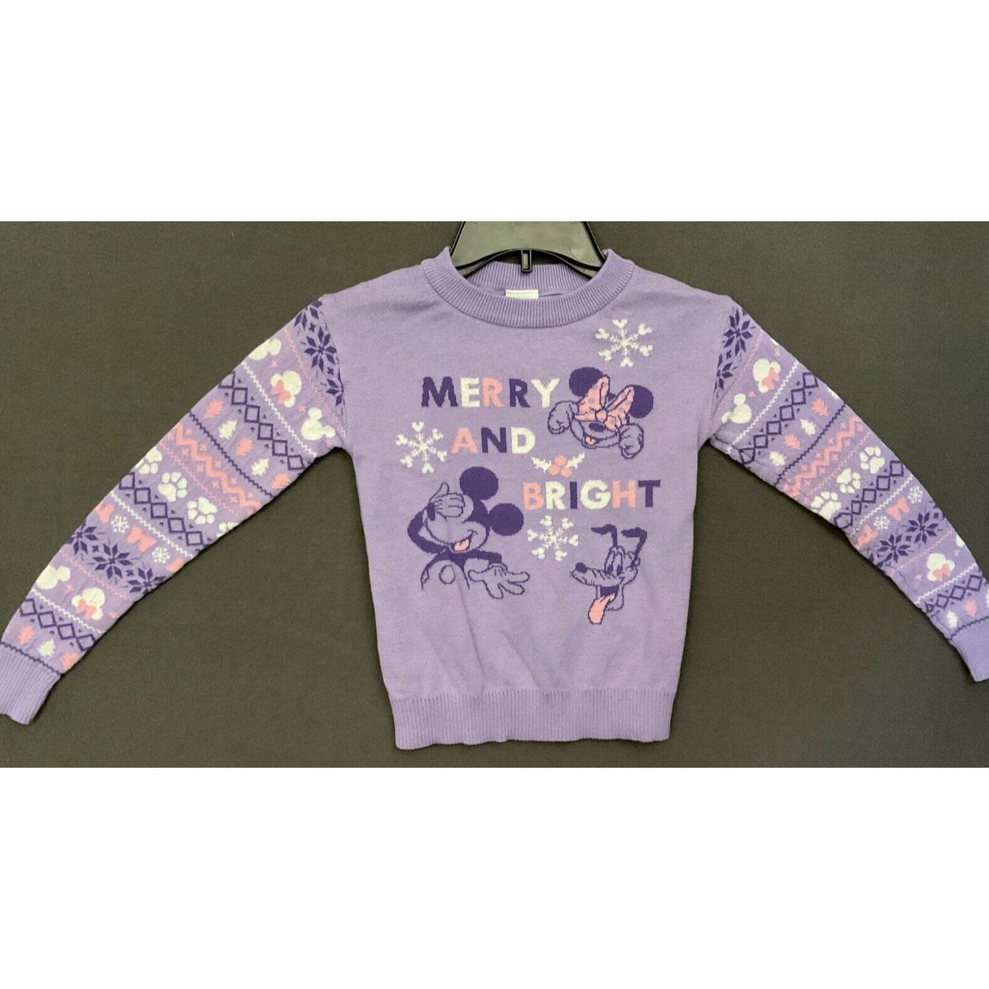 Disney 100 Minnie Mickey Kids Christmas Sweater Purple Fair Isle Size S 6-6X