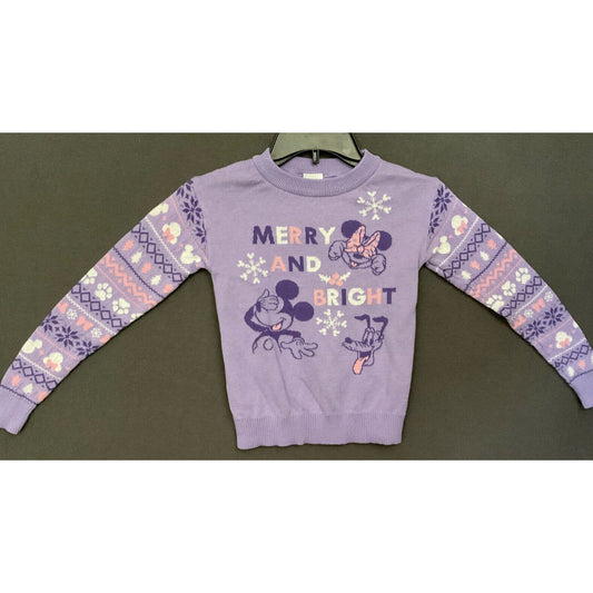 Disney 100 Minnie Mickey Kids Christmas Sweater Purple Fair Isle Size S 6-6X