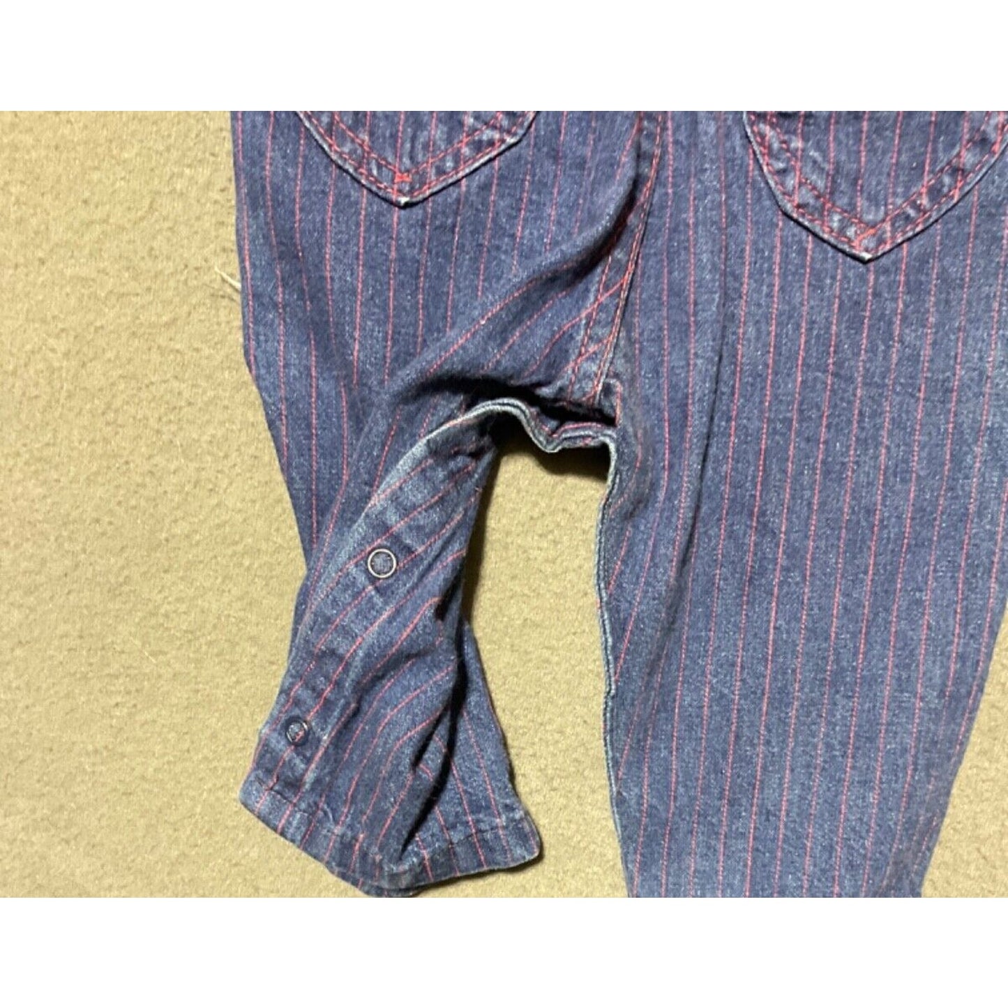 Vintage 80s/90s Oshkosh B'Gosh Blue Striped Denim Overalls Romper 12 Months USA