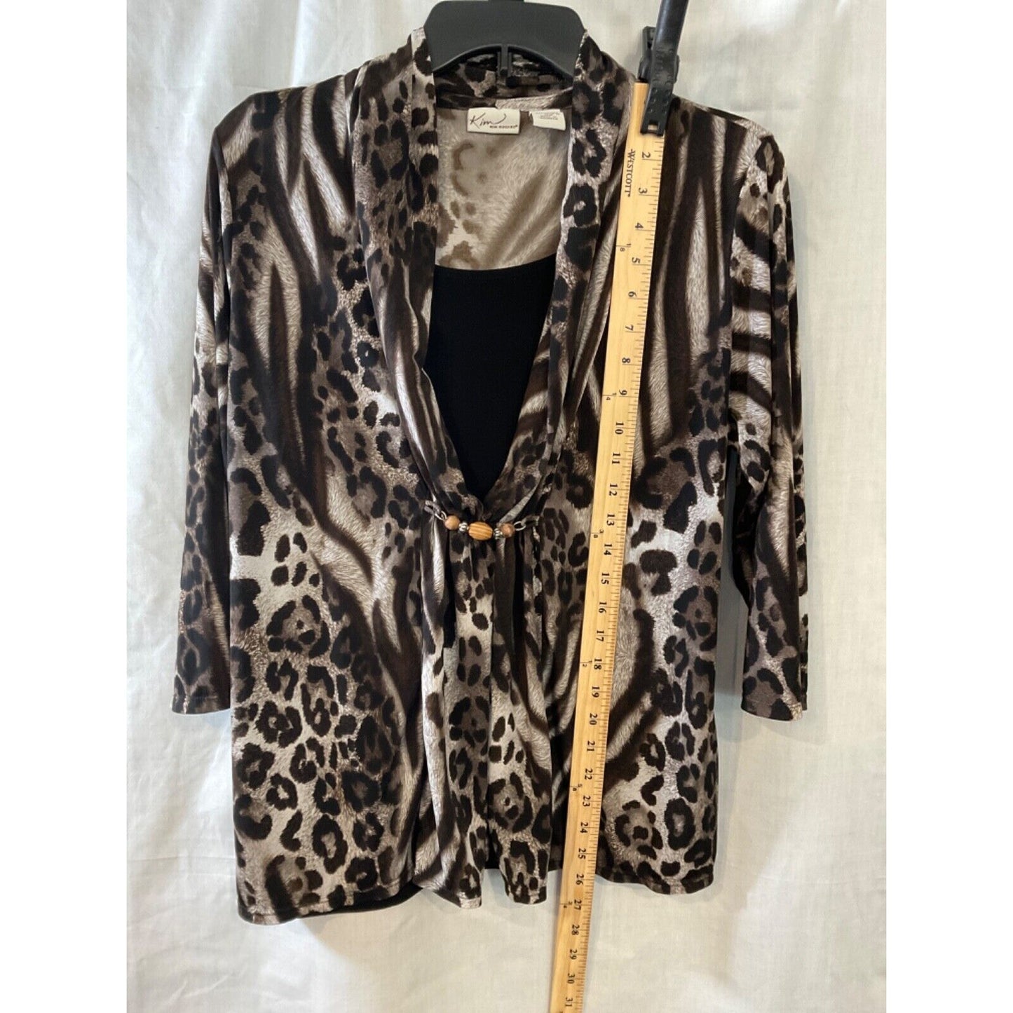 Kim Rogers Large Animal Print Dress Top, Bead Detail, 3/4 Sleeve