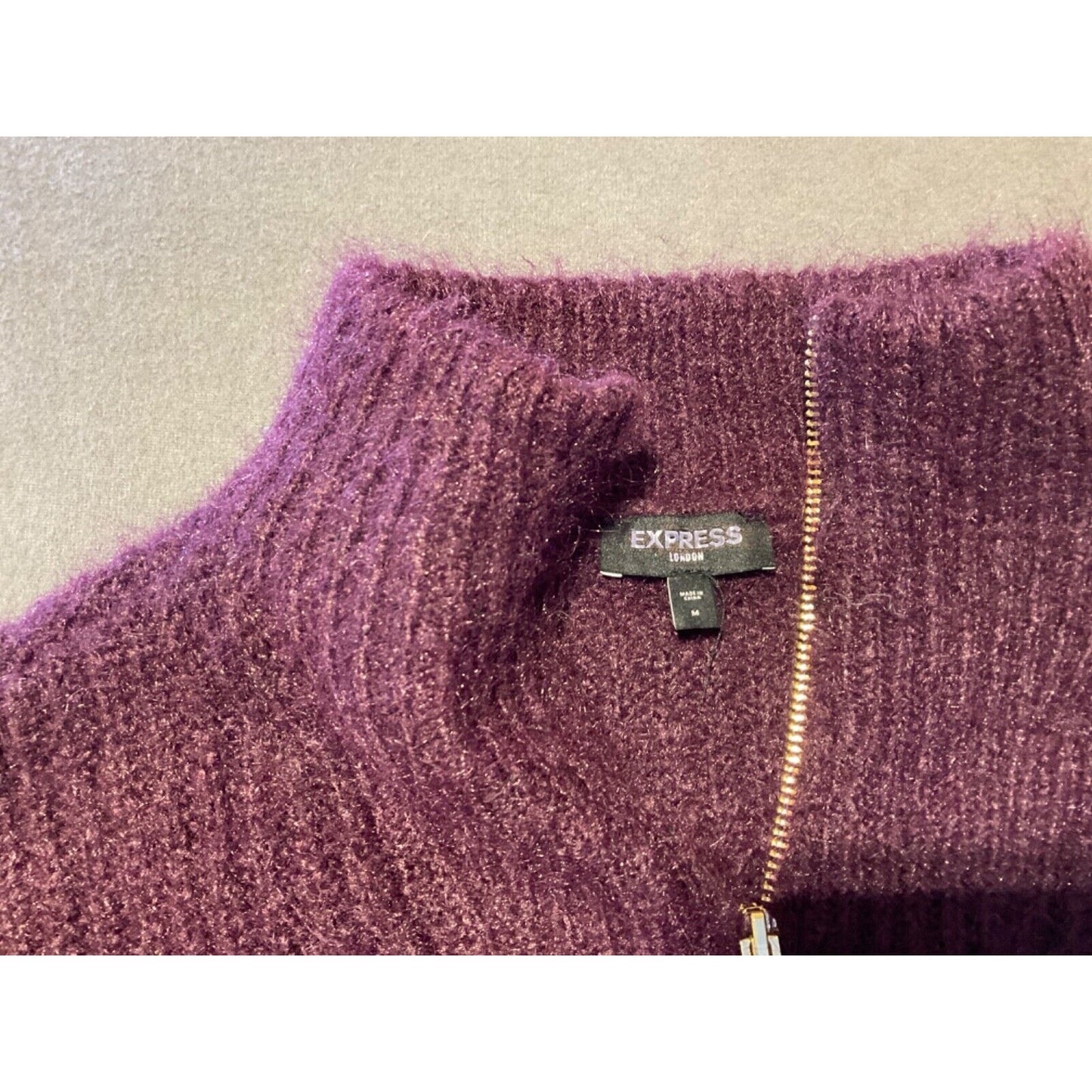 Express Purple Fuzzy Knit Half Zip Sweater Women’s Size M Wool Blend