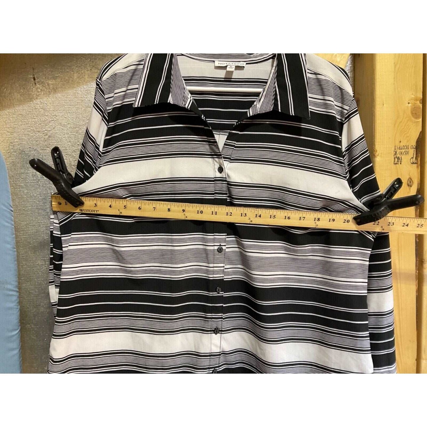 Notations Size XL New Button Closure Striped Top 3/4 Roll Sleeves Spandex Blend