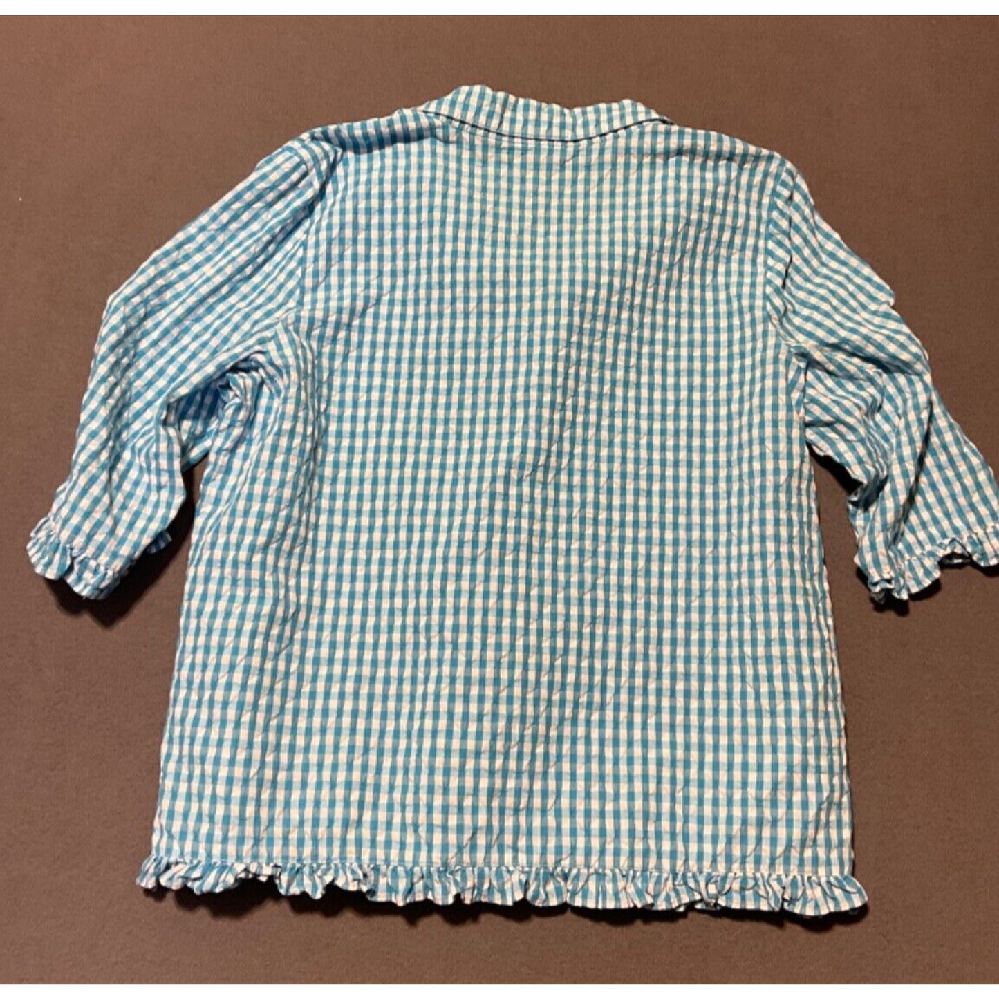 Denim & Co Blue Gingham Check Button Front Shirt Top XL Cotton Blend