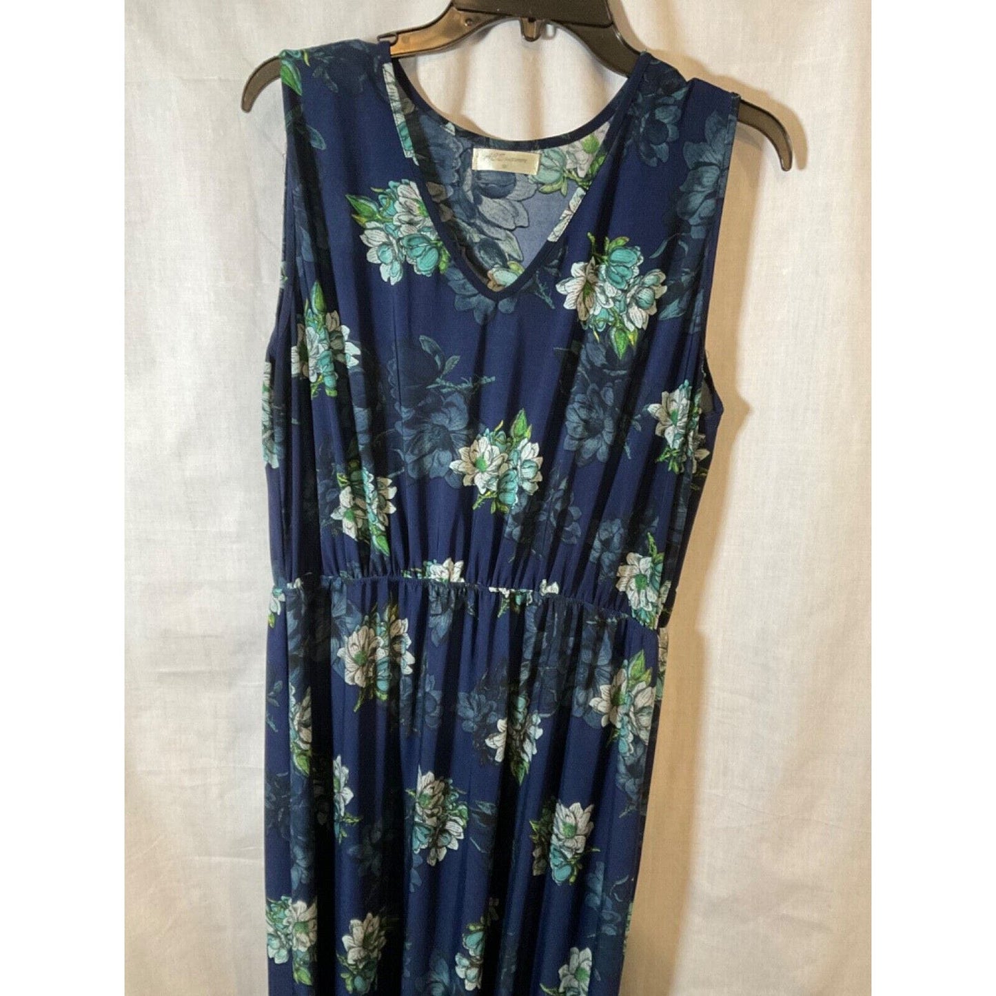 ECE Fashion Asymmetrical Maxi Dress 3XL, Blue Floral, Sleeveless, Flaw