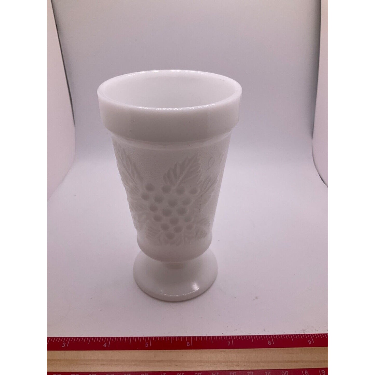 Vintage Footed Milk Glass Vase with Grape Design Fluted, Number 18, Collectible