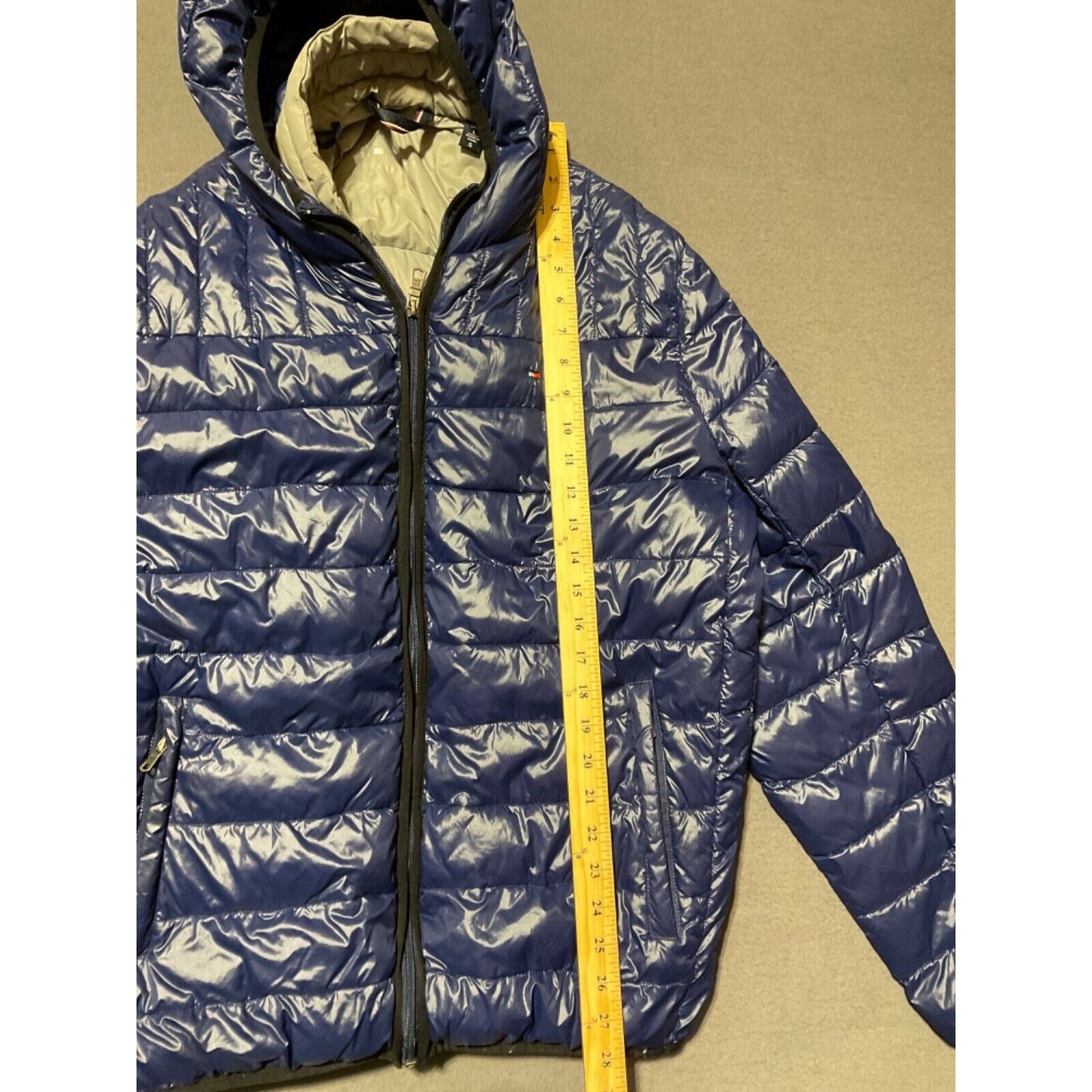 Tommy Hilfiger Hooded Quilted Puffer Jacket Large Blue Full Zip Winter Ski