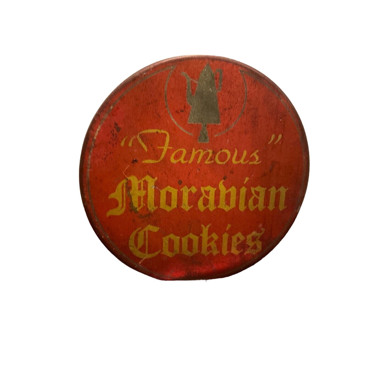 Retro Morabian Holiday Cookies Tin Red with Gold Lettering, 1950-60 Era Vintage