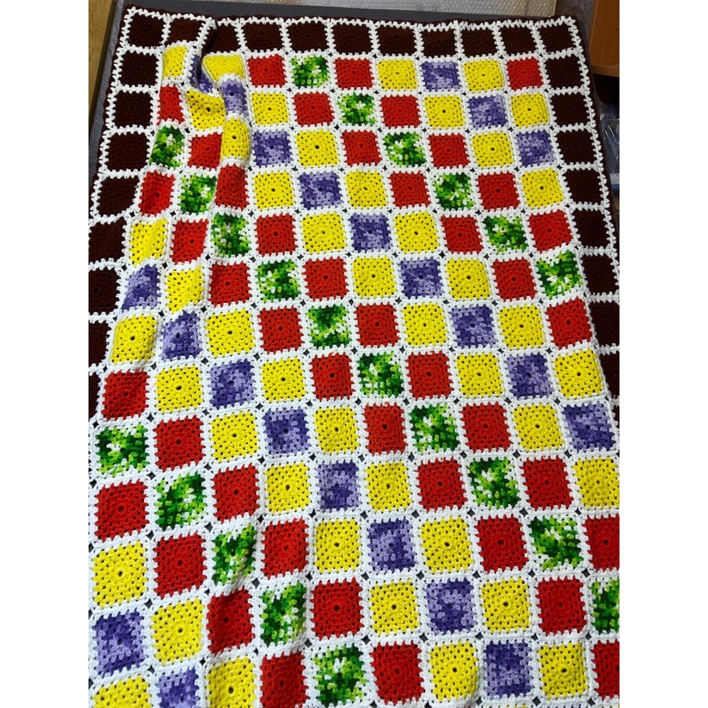 Handmade Crochet Granny Blanket Multicolor Throw Afghan 60"x 90" Fall Colors