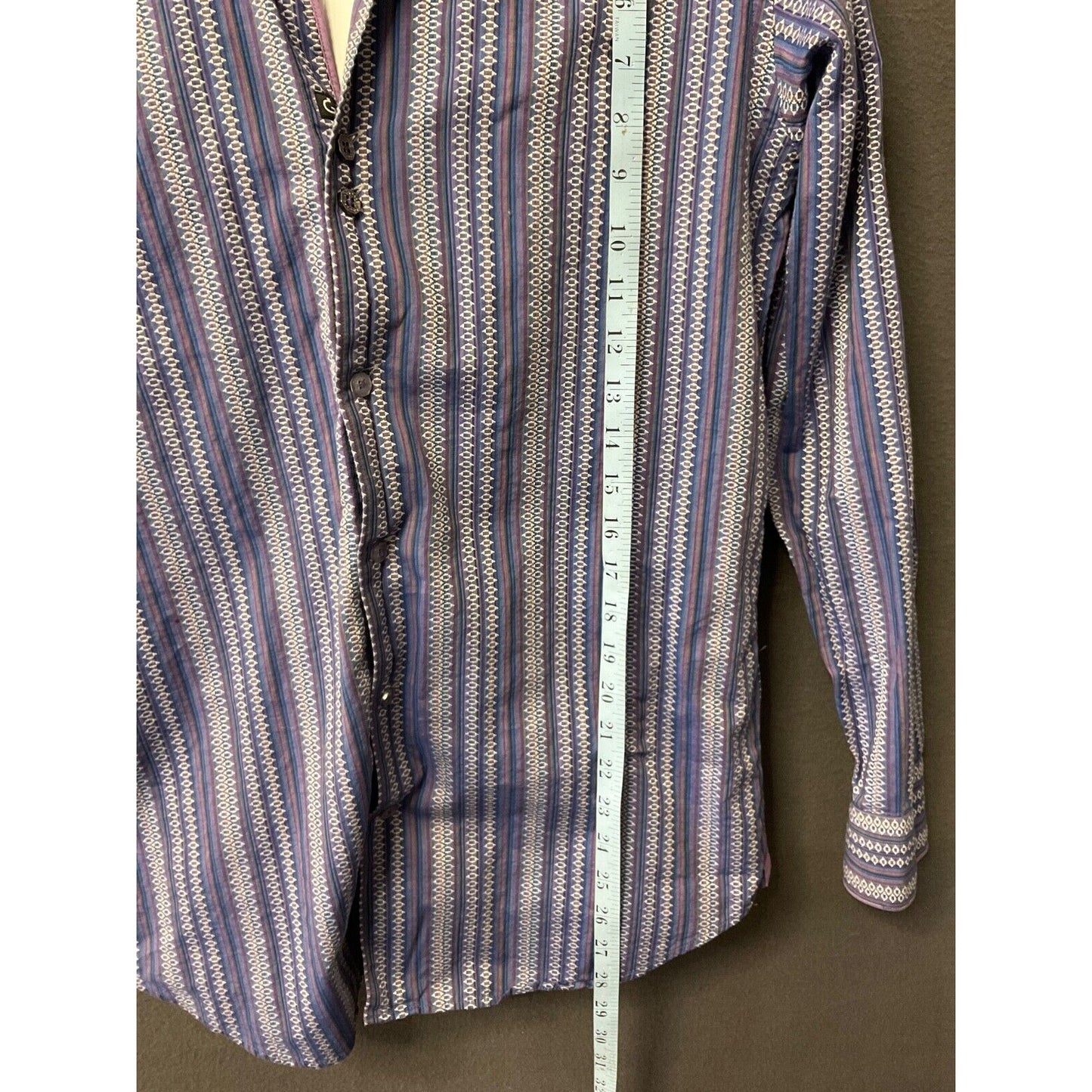 Bogosse Men Western Striped Long Sleeve Button-Up Shirt Purple Blue Cotton SZ 2