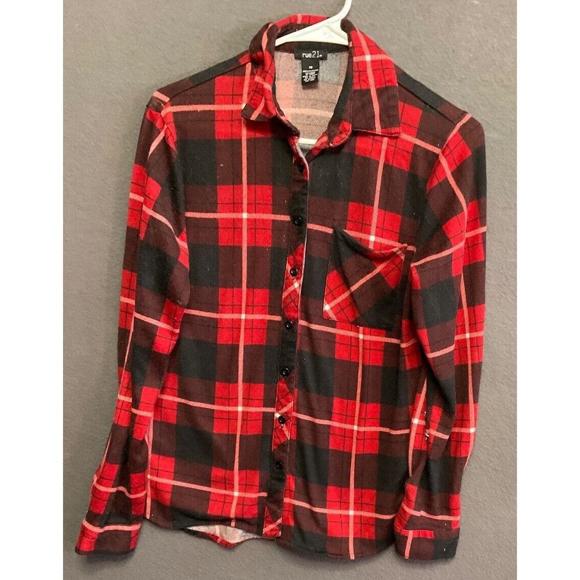 Rue21 Women's XS Plaid Flannel Shirt Red Black Grunge Layering