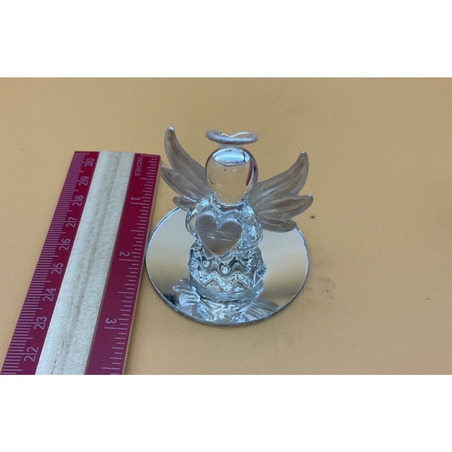 Set of 3 Small Angels on Glass Mirror, 3" Tall, Colorful Wings & Hearts