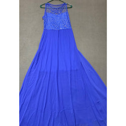 Blue Sequin A-Line Evening Formal Dress Sleeveless Sheer Mesh Top Size XL