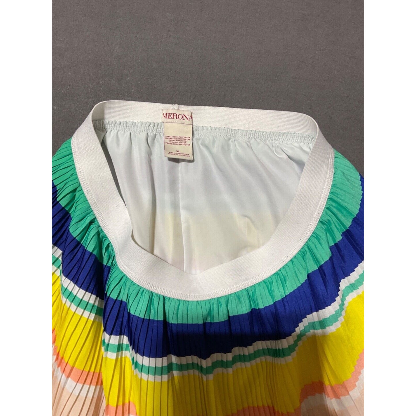 Merona XL Pleated Striped Skirt Multicolor Elastic Waist Knee Length Lined