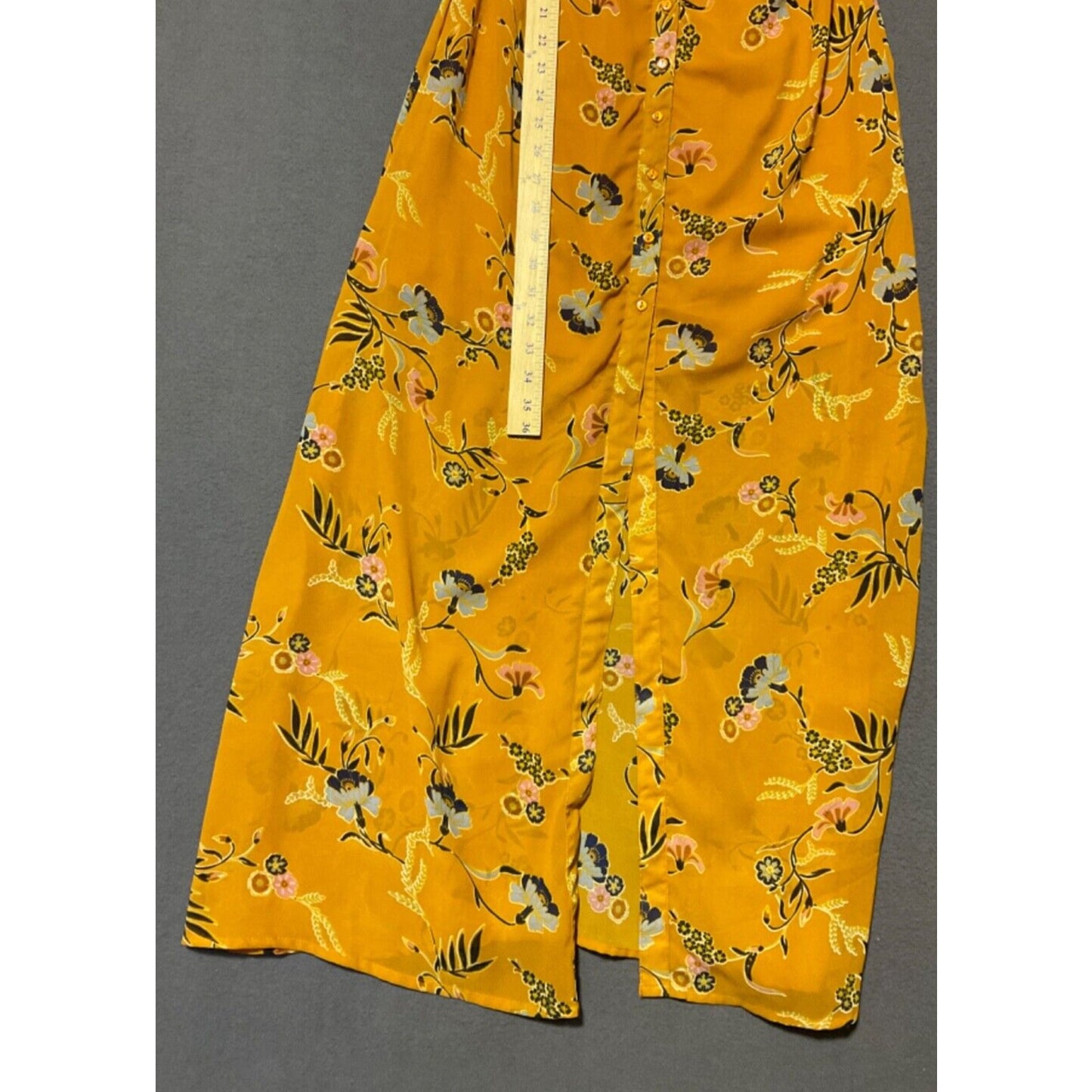 Japna S Romantic Mustard Floral Button-Up Maxi Dress Boho Festival