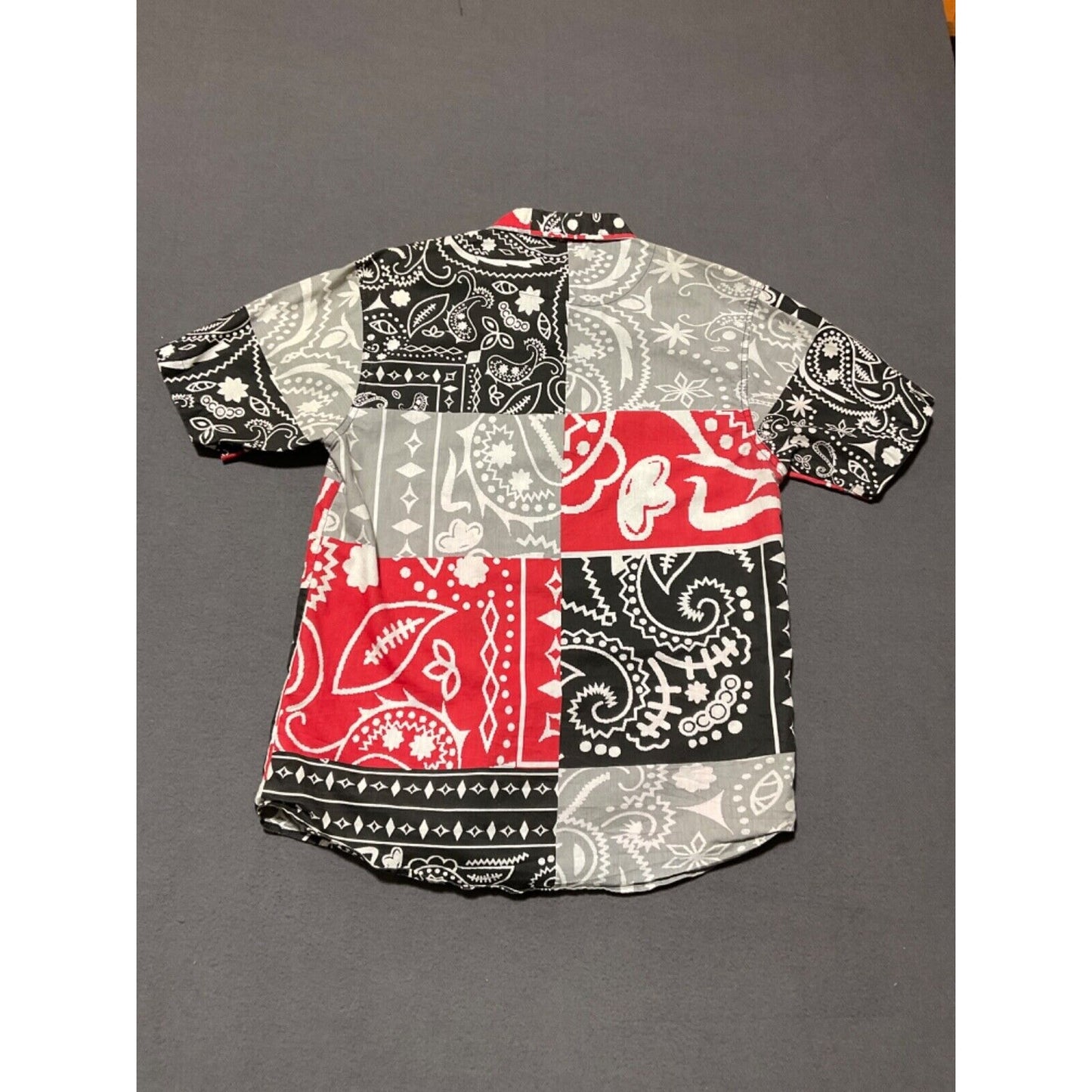 AHP Bandana Print Shirt Size L Red Black Patchwork Button-Up Causal