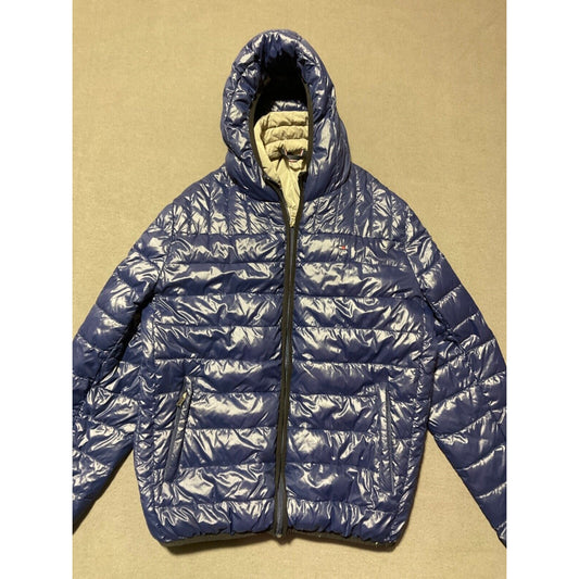 Tommy Hilfiger Hooded Quilted Puffer Jacket Large Blue Full Zip Winter Ski