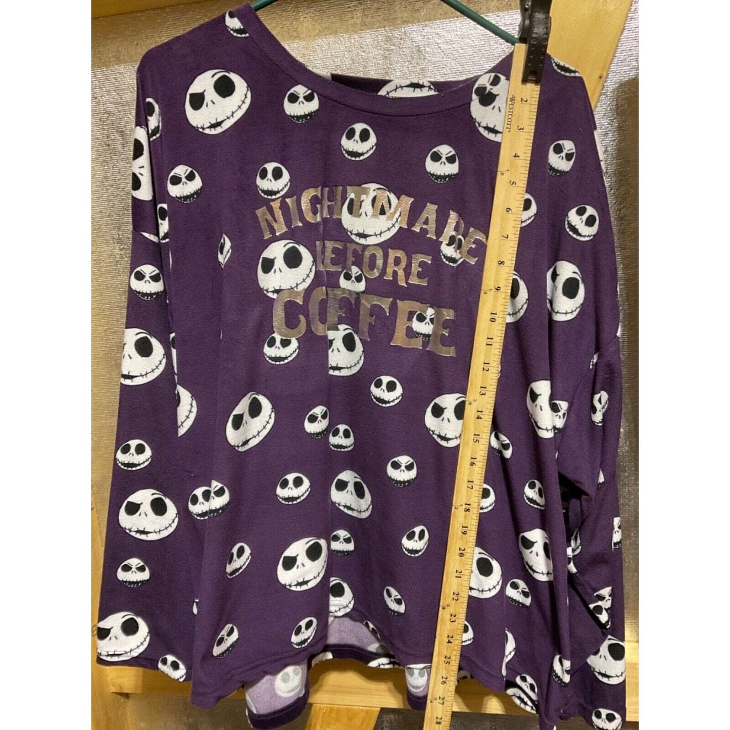 Disney Skellington "Nightmare Before Coffee" Christmas Pajamas 2PC 3X Purple