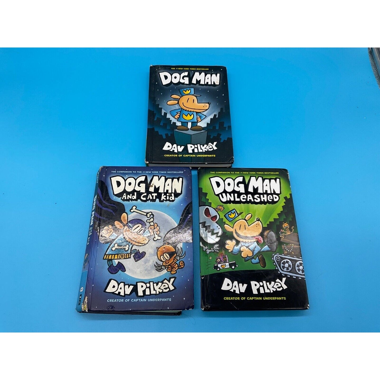 Dog Man Series Lot of 3 Books by Dav Pilkey Hardcover Dog Man Unleashed, Cat Kid